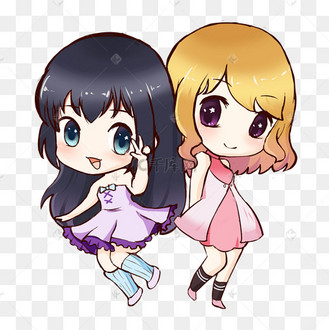 两个跳舞的q版卡通小女孩免抠png素材