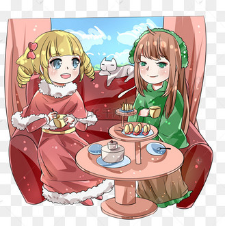 享受茶话会的两个女孩