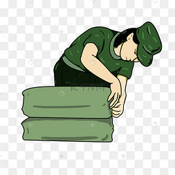 女学生练习叠被子插画