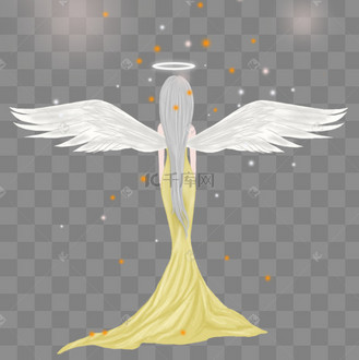 手绘唯美天使翅膀背面女神范插画免费下载
