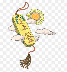 新年签黄色手绘上上签免扣