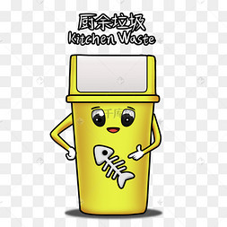 湿垃圾厨余垃圾矢量图垃圾回收分类绿色卡通手绘拟人湿垃圾厨余垃圾