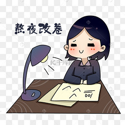 老师熬夜改卷表情包卡通风食物素材清新可爱趣味端午节包粽子的女孩