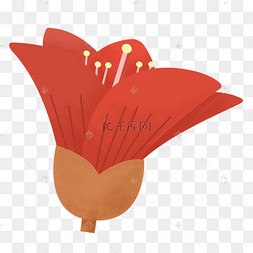 花元素之卡通红色植物花手绘木棉花元素之卡通红色植物花古典花朵标题