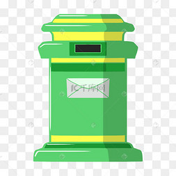 手绘绿色邮筒插画