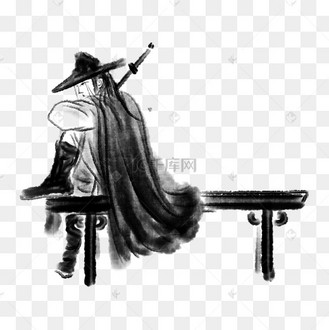 坐着的水墨侠客插画