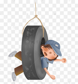 玩游戏转轮胎的男孩