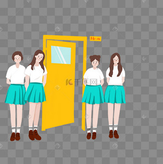 毕业季学生罚站教室门口