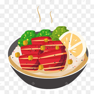 牛肉叉烧饭手绘插画
