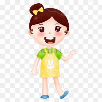 可爱小女孩蝴蝶结招手卡通人物女生学生插画