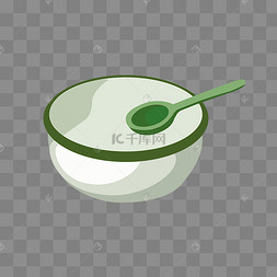 卡通白色碗绿色勺子