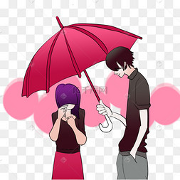 下雨男孩给女孩打伞图图片
