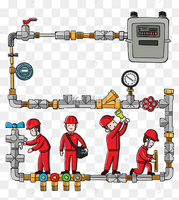 检修工作中的燃气工人png图片