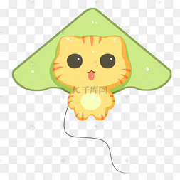 绿色的小猫风筝插画