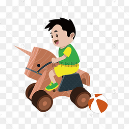 骑着木马的小男孩矢量免抠图