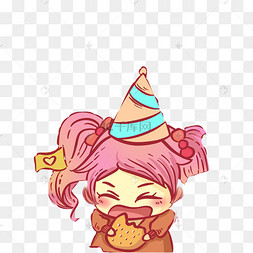 卡通小女孩吃饼干免抠图