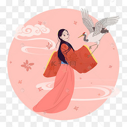 仙鹤祥云唯美汉服古装美女png