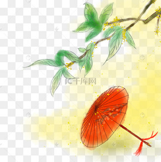 古风手绘桂花红伞素材免抠
