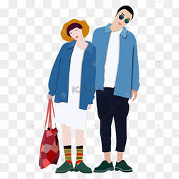 七夕情人节情侣歪头插画png