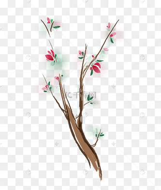 手绘粉色桃树素材