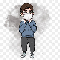 5手绘插画防雾霾戴口罩骑摩托车免抠png素材沙尘暴雾霾大气污染雾霾