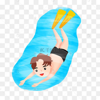 免扣卡通男孩游泳