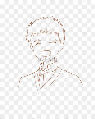 男孩学生微笑线稿免扣png