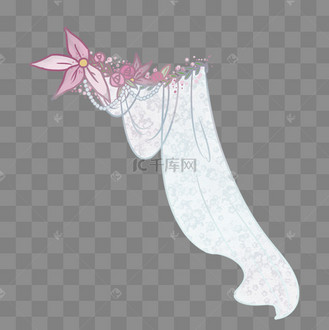 卡通手绘婚礼头纱插画