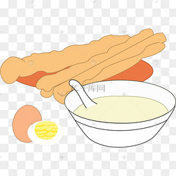 下载 png下载psd卡通情侣爱情豆浆油条插画下载 png下载psd传统美食