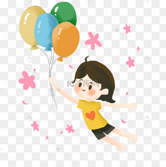 拿着气球飞的小女孩