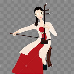 中国古典乐器之拉二胡的少女手绘