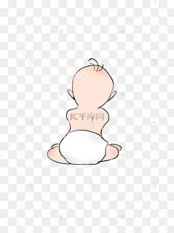 可爱趴坐背影姿态之婴儿卡通手绘