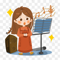 卡通女生上音乐培训课png素材