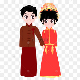 古代古装民国结婚礼服喜服新郎新娘手绘插画