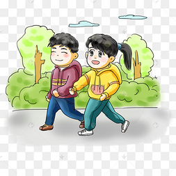 步行日亲子旅游卡通手绘q版可爱17