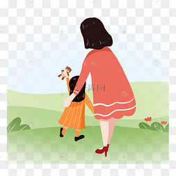 儿童节妈妈和宝宝背影素材c4d立体拟人化香菇宝宝和妈妈卡通妈妈和