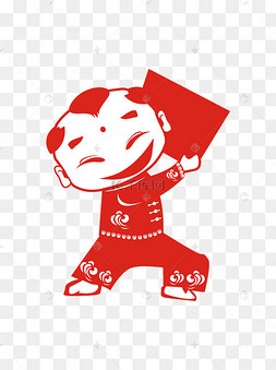 剪纸传统小男孩商用红色中国风