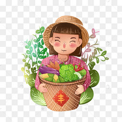 处暑菜农丰收卡通风格