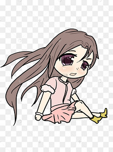 手绘可爱q版侧身坐着的女孩pn