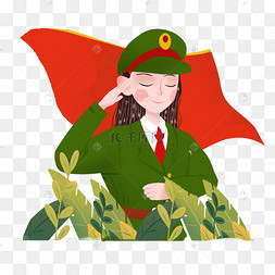 八一敬礼女军人png素材