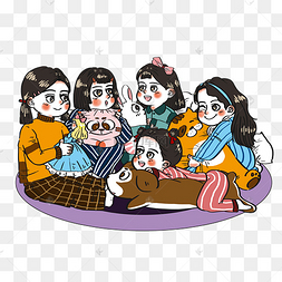 冬天女孩子们凑在一起过家家卡通