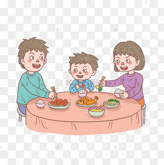 卡通手绘人物一家三口吃饭