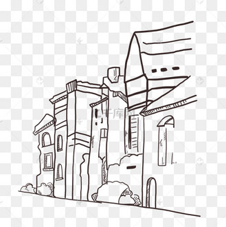 素描城市街景线稿图