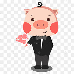 卡通手绘猪年可爱帅气穿西装拿捧