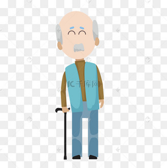 拄拐杖卡通老人元素设计