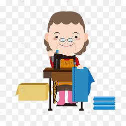 母亲节彩色手绘卡通缝衣服的妈妈