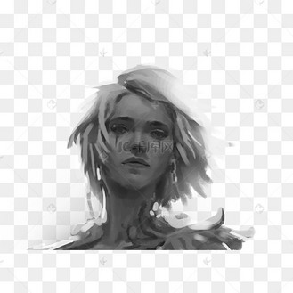 游戏动画角色欧美写实厚涂黑白稿女性角色头像