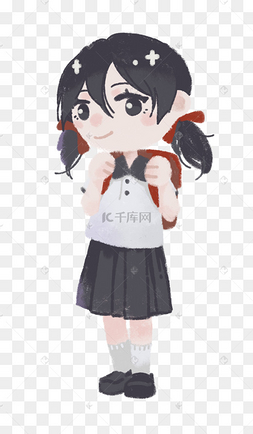 手绘风卡通学生女孩背书包