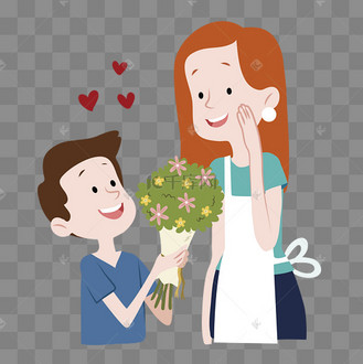 送花给妈妈的儿子矢量素材