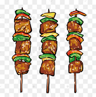 蔬菜与肉烤肉串插画